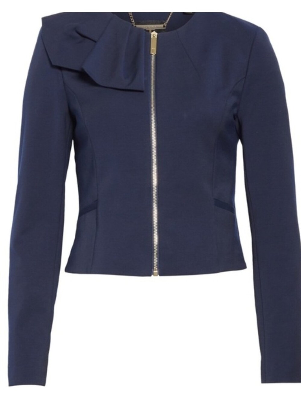 Ted Baker Navy Blazer with Gold Zipper Accents